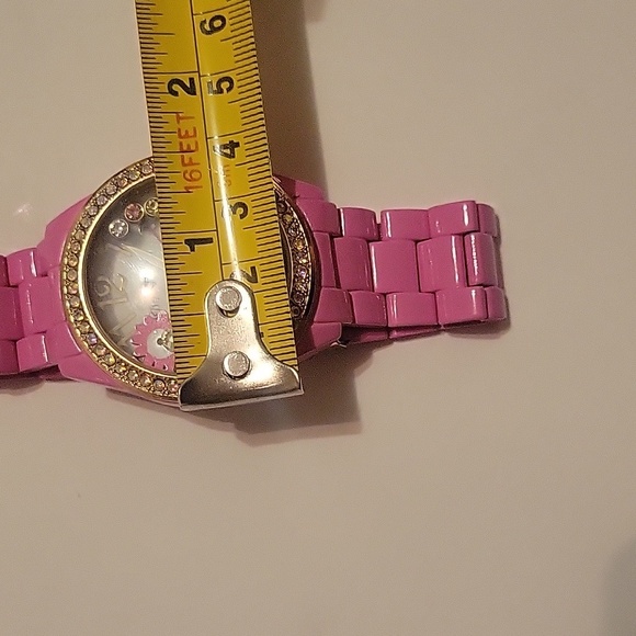 Betsey Johnson Pink and Gold Sparkle Watch With Floating Trinkets EUC - Picture 9 of 10